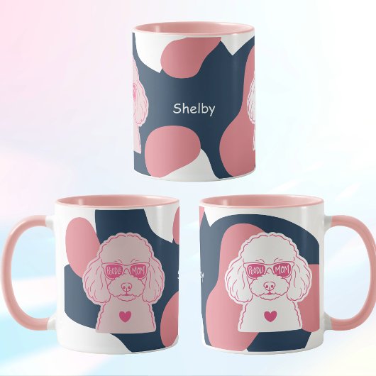 Poodle Mom Mug | Custom Name Pink Dog Sunglasses マグカップ