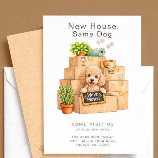 Poodle New House Moving Announcement Card 招待状