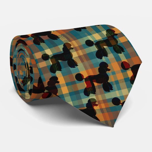 Poodle on Plaid Necktie ネクタイ (ロール)