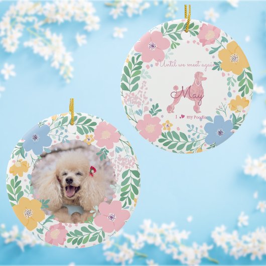 Poodle Pastel Pink Custom Photo & Name Memorial  セラミックオーナメント