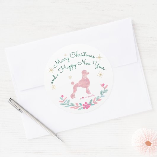 Poodle Pastel Pink Gift Wrap - Personal Text ラウンドシール (封筒)