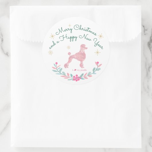Poodle Pastel Pink Gift Wrap - Personal Text ラウンドシール (バッグ)