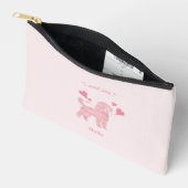 Poodle Pastel Pink Zipper Pouch with Custom Name アクセサリーポーチ (見開き)