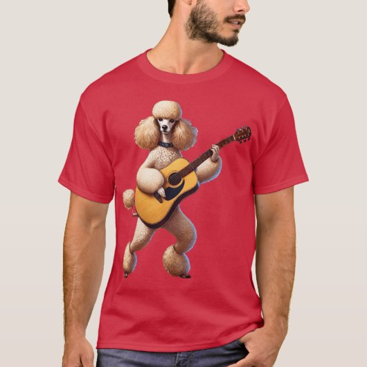Poodle Playing Acoustic Guitar Player Dog Lover vi Tシャツ (正面)