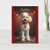 Poodle Portrait with Heart Bows Valentine's Day カード (正面)