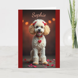 Poodle Portrait with Heart Bows Valentine's Day カード