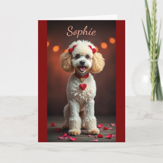 Poodle Portrait with Heart Bows Valentine's Day カード (正面)