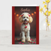 Poodle Portrait with Heart Bows Valentine's Day カード (黄色い花)