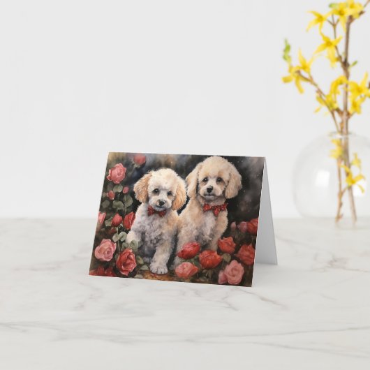 Poodle Puppies Valentine's Day Card カード (黄色い花)