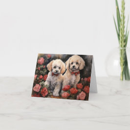 Poodle Puppies Valentine's Day Card カード