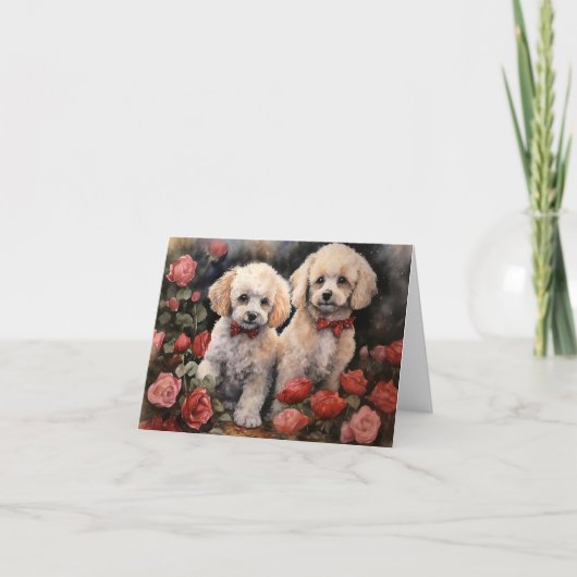 Poodle Puppies Valentine's Day Card カード (正面)