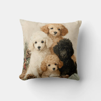 Poodle Puppies Vintage Christmas クッション