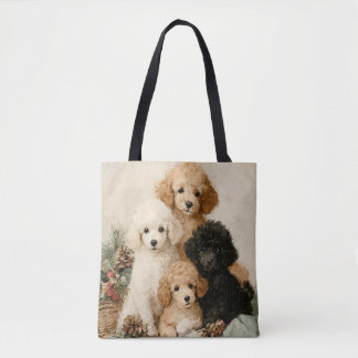 Poodle Puppies Vintage Christmas トートバッグ