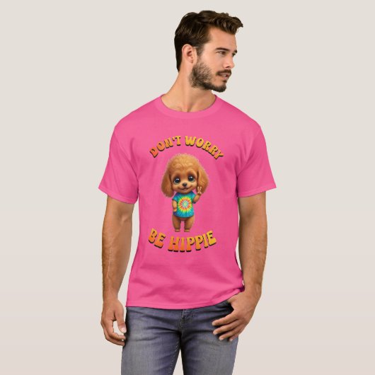 Poodle Puppy Hippie Happy Dog  Tシャツ (正面フル)