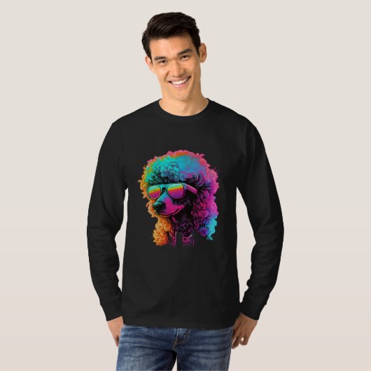 Poodle s Retro Glitch Synthwave Tシャツ (正面フル)