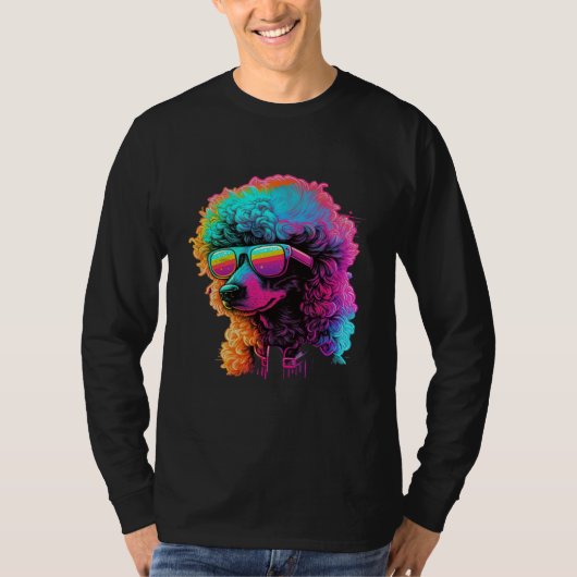 Poodle s Retro Glitch Synthwave Tシャツ (正面)