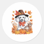 Poodle Thanksgiving Drinks Coffee Fall Leaves Pump ラウンドシール (正面)