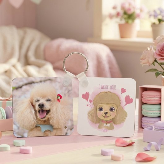 Poodle Valentine Keychain with Custom Name & Photo キーホルダー