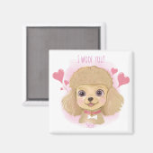 Poodle Valentine Magnet with Name & I Woof You! マグネット (正面/裏面)