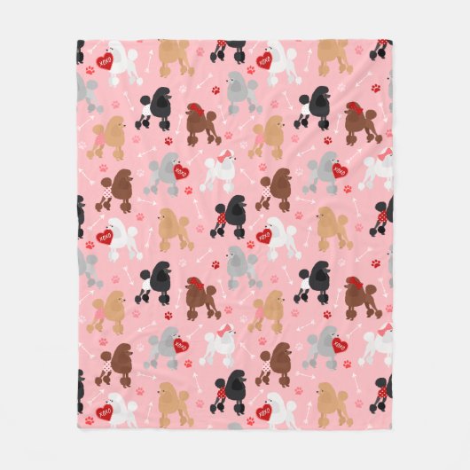 Poodle Valentine Pattern フリースブランケット (正面)