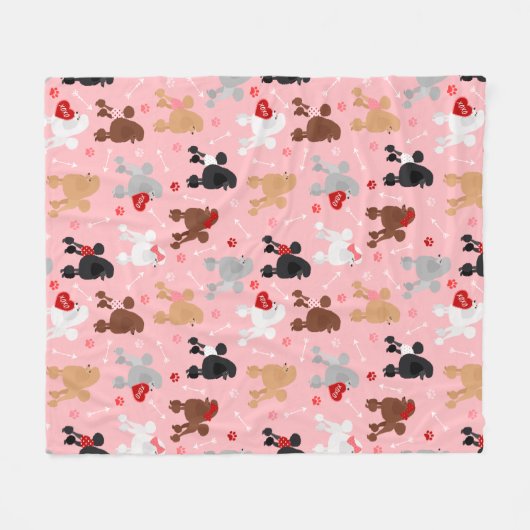 Poodle Valentine Pattern フリースブランケット (正面(横))