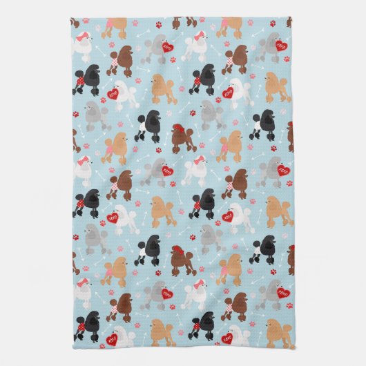 Poodle Valentine Pattern Kitchen Towel キッチンタオル (縦)