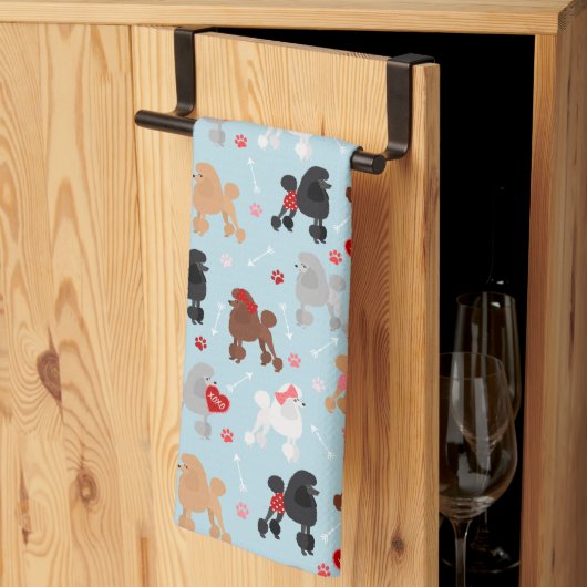 Poodle Valentine Pattern Kitchen Towel キッチンタオル (三つ折り)