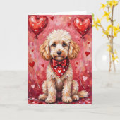 Poodle Valentine’s Day Dog with Hearts Red カード (黄色い花)