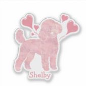 Poodle Valentine Sticker, Pastel Pink, Custom Name シール (正面)