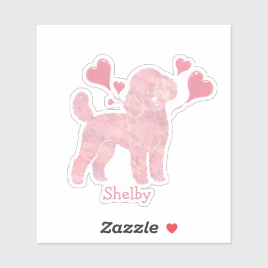 Poodle Valentine Sticker, Pastel Pink, Custom Name シール (シート)