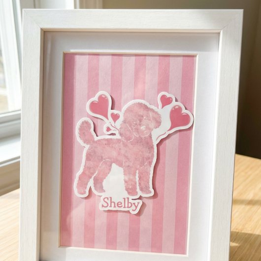 Poodle Valentine Sticker, Pastel Pink, Custom Name シール