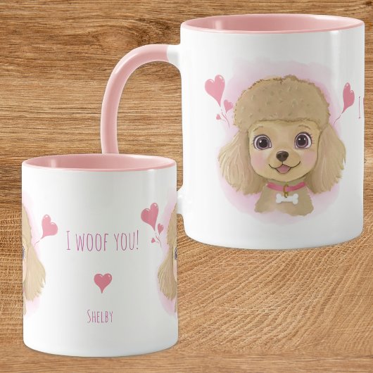 Poodle Valentine Watercolor Mug with Custom Name マグカップ
