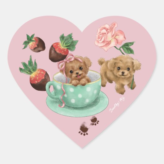 Poodle Valentine's Day Heart ハートシール (正面)
