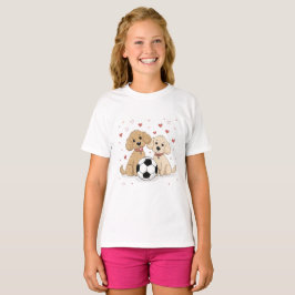 Poodles dogs with soccer ball for Valentine's Day Tシャツ
