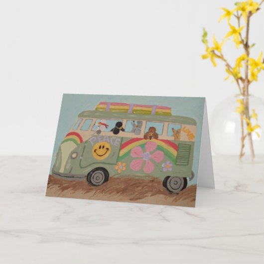 Poodles in Hippy Van カード (黄色い花)