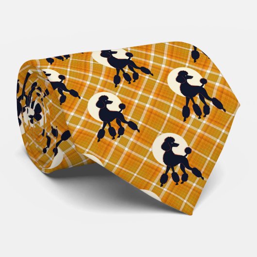 Poodles on Orange Plaid Neck Tie ネクタイ (ロール)