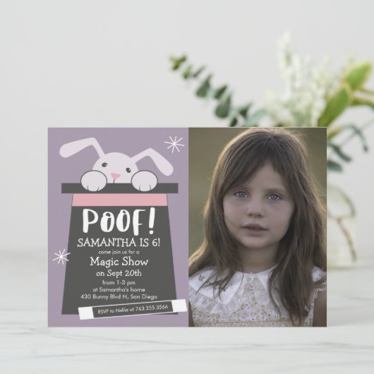 POOF魔法ショーバースデーパーティーBunny写真 招待状 (スタンド正面)