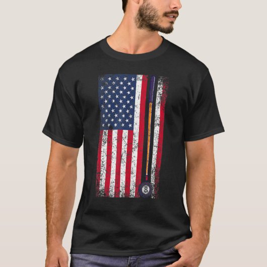 Pool Billiards American Flag Gift Tシャツ (正面)