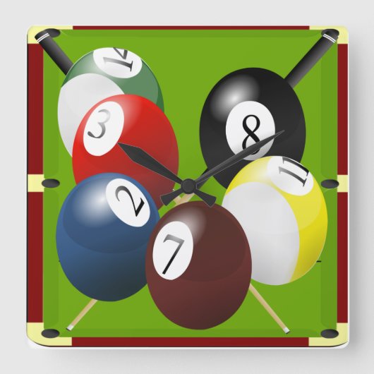 Pool / Billiards Clock スクエア壁時計 (正面)