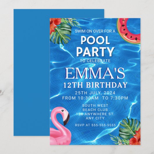 Pool Birthday Party 招待状 (正面/裏面)