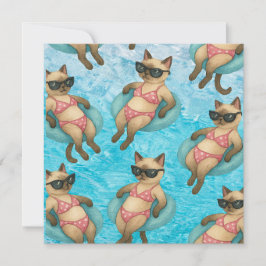 Pool Birthday Party for Cat Lovers  サンキューカード