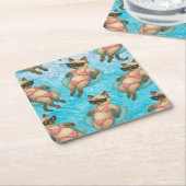 Pool Birthday Party for Cat Lovers スクエアペーパーコースター (アングル)