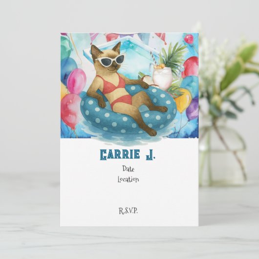 Pool Birthday Party for Cat Lovers 招待状 (スタンド正面)