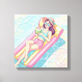 Pool Day Relaxing Girl キャンバスプリント