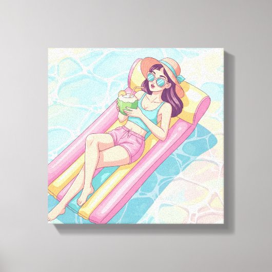 Pool Day Relaxing Girl キャンバスプリント (正面)