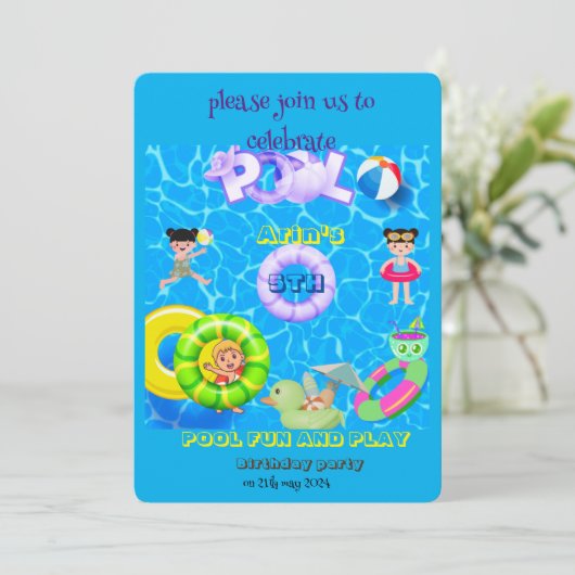 pool fun and play birthday party 招待状 (スタンド正面)