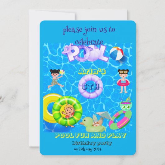 pool fun and play birthday party 招待状 (正面)
