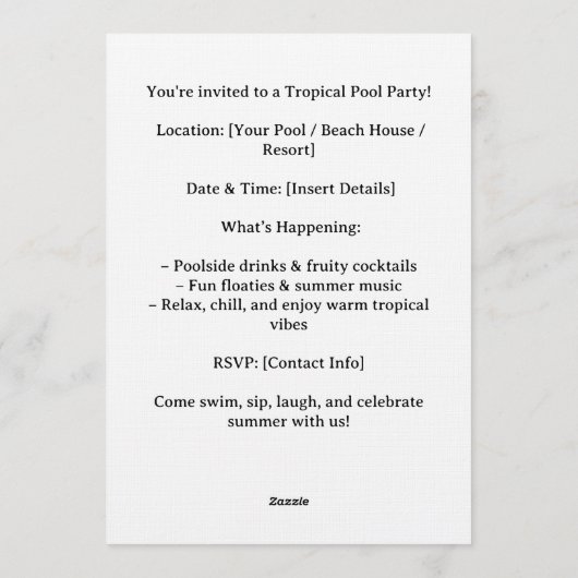 Pool party  招待状 (裏面)