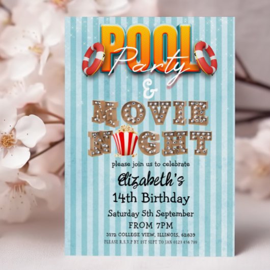 Pool Party and Movie Night  招待状