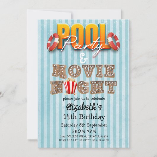 Pool Party and Movie Night 招待状 (正面)